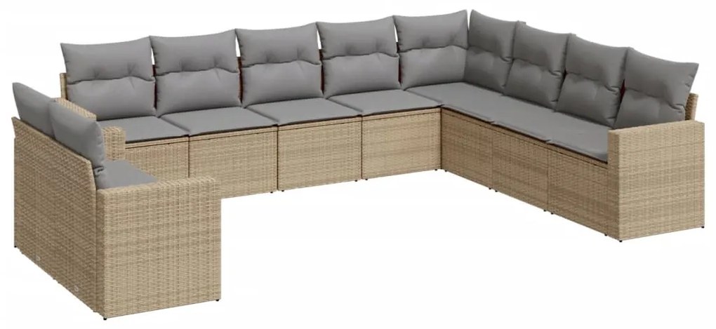 Set Divano da Giardino 10 pz con Cuscini Beige in Polyrattan