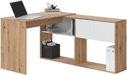 Scrivania Libreria Moderna Doppia Configurazione Reversibile Bianco E Rovere