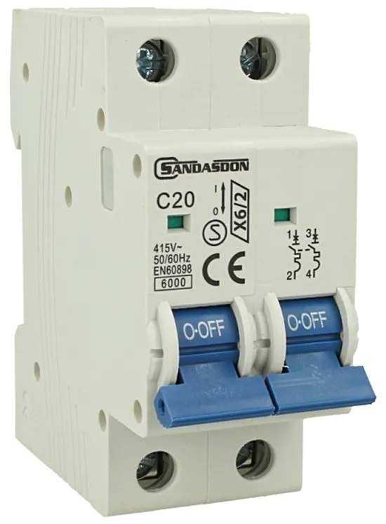 SANDASDON Interruttore Magnetotermico Stotz 2P C20 20A 2M 2 Moduli DIN