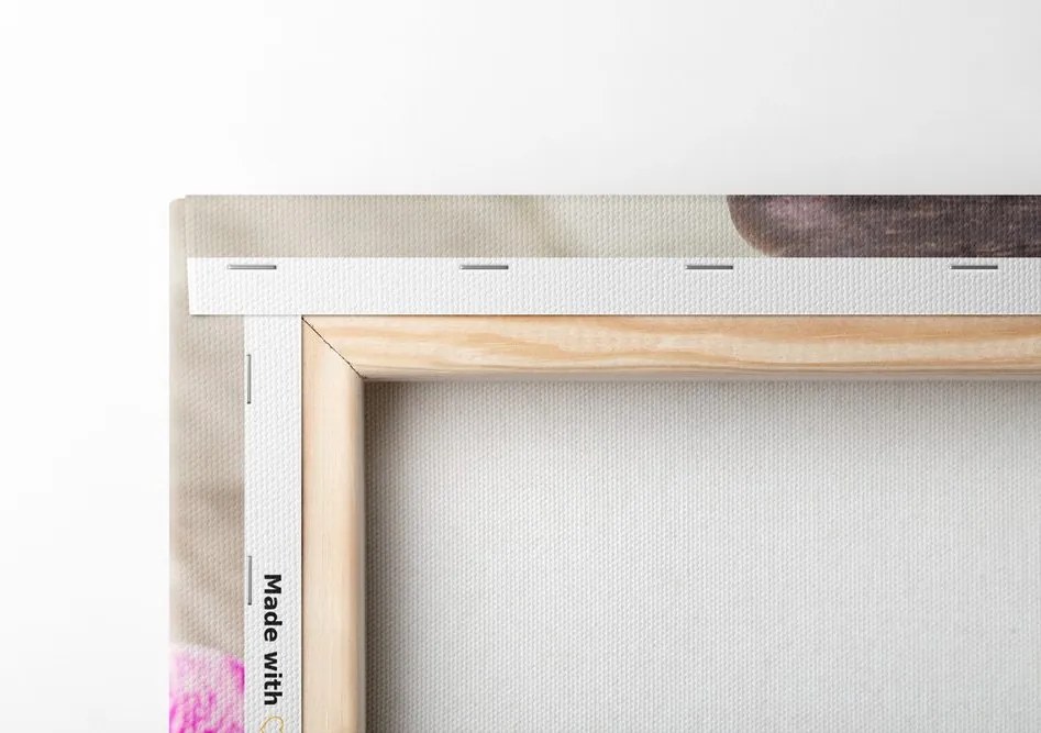 Quadro su tela – Orchidea e pietre Zen su sfondo in legno