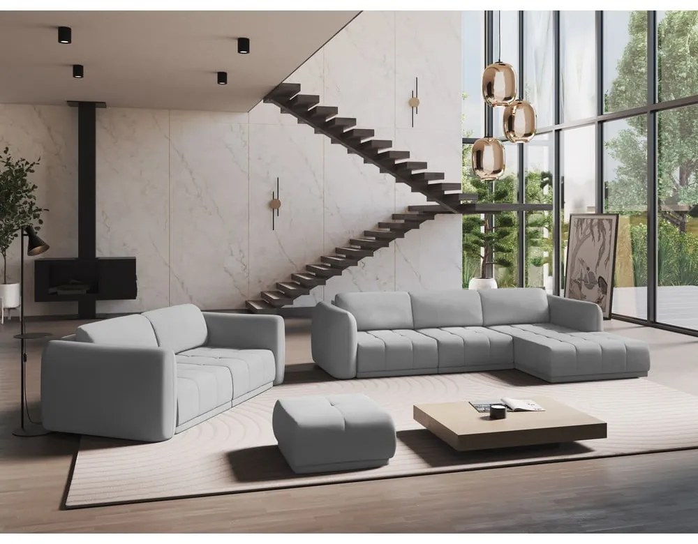 Divano angolare grigio chiaro (con penisola a destra) Hoku – Makamii