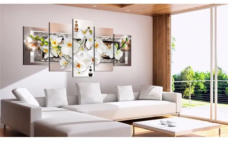 Quadro Orchidea bianca astratta  Colore Crema, Dimensioni e Misure 100x50