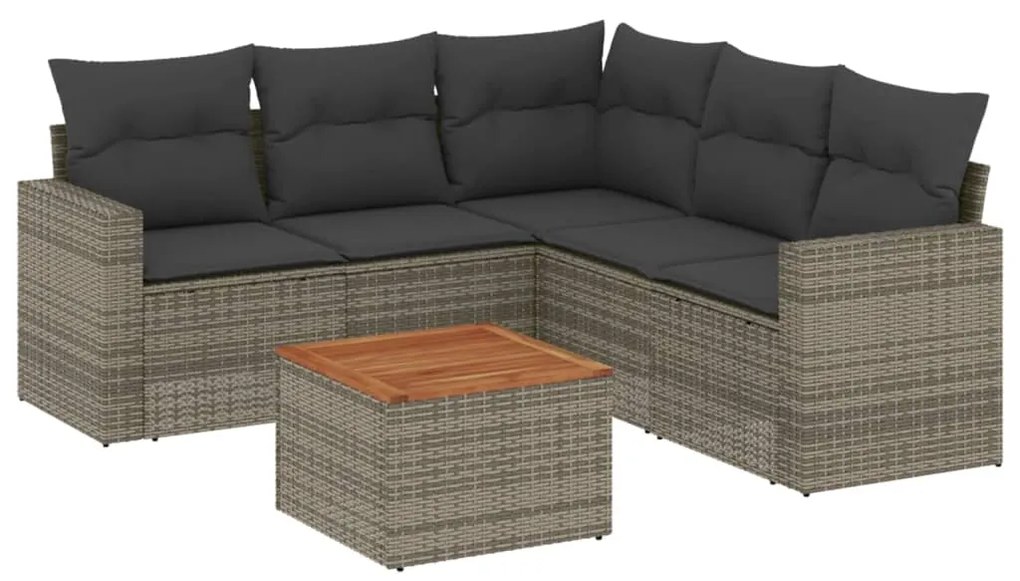 Set divano da giardino 6 pz con cuscini grigio in polyrattan