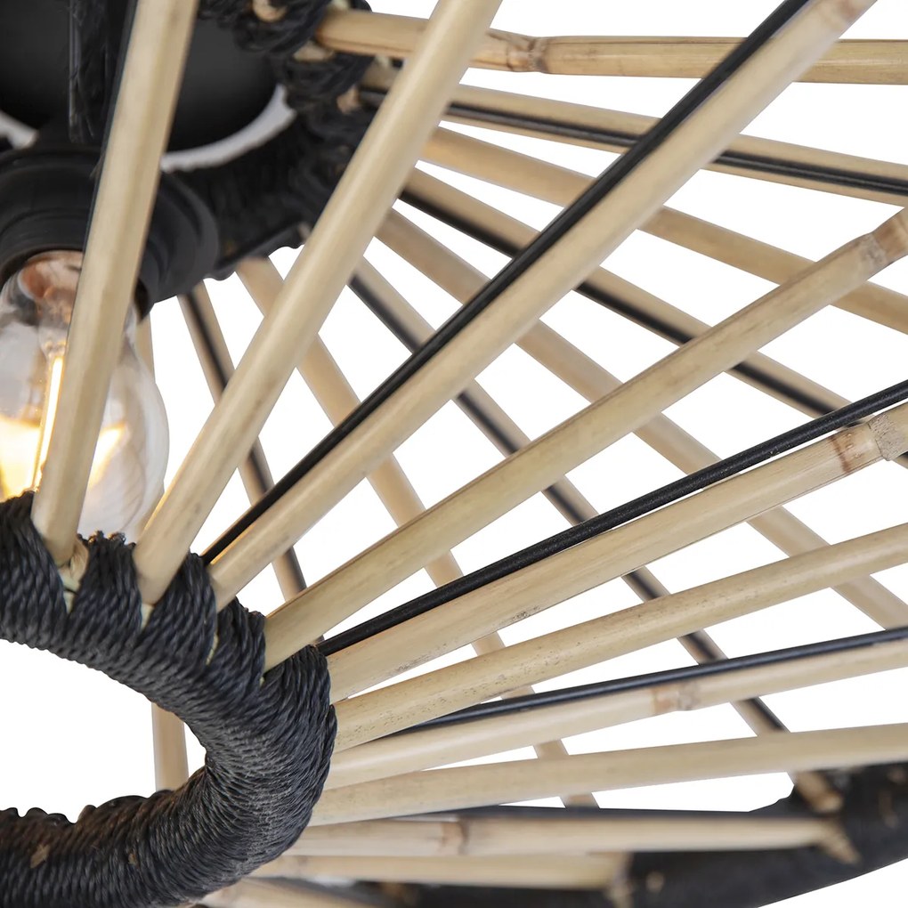 Lampadario orientale in bambù con nero 60 cm - Evalin