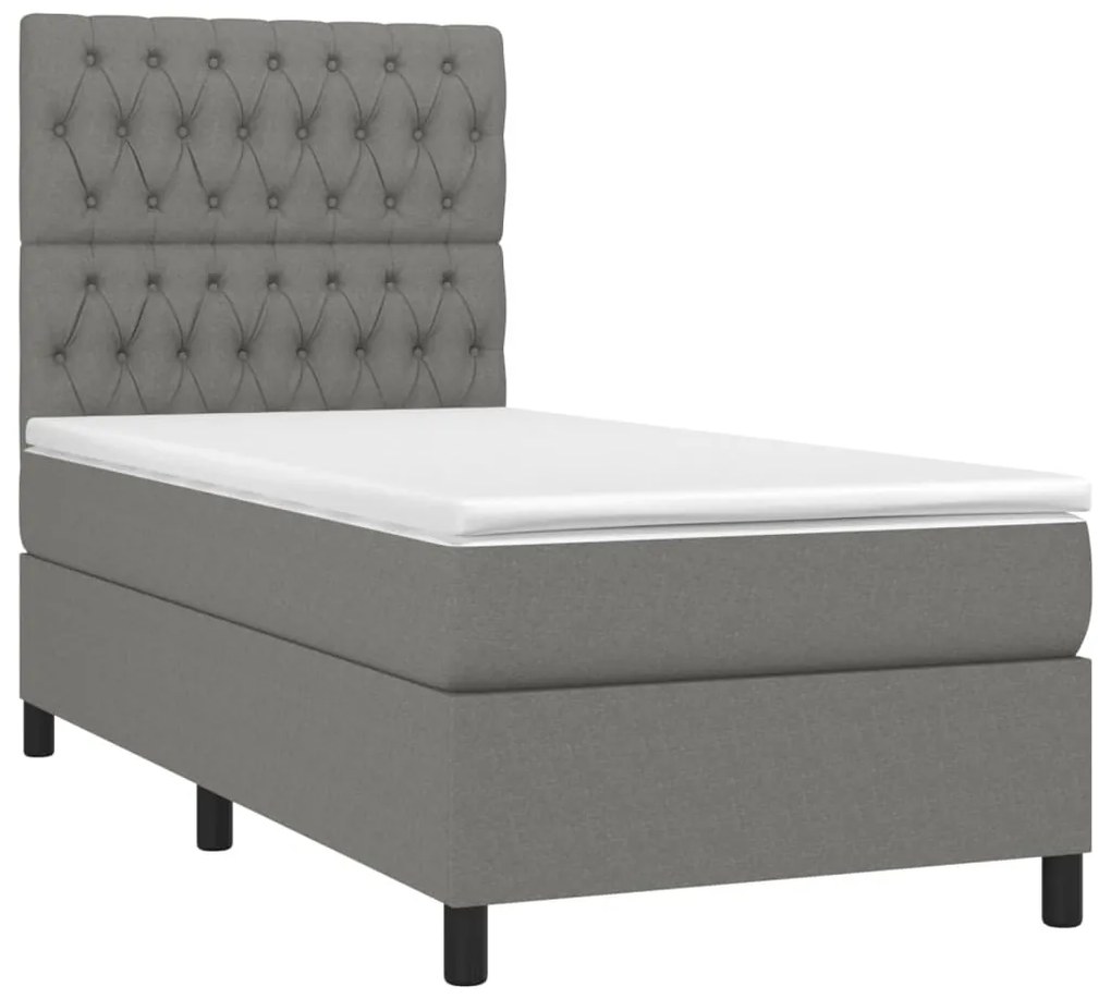 Letto a molle materasso e led grigio scuro 90x200 cm in tessuto