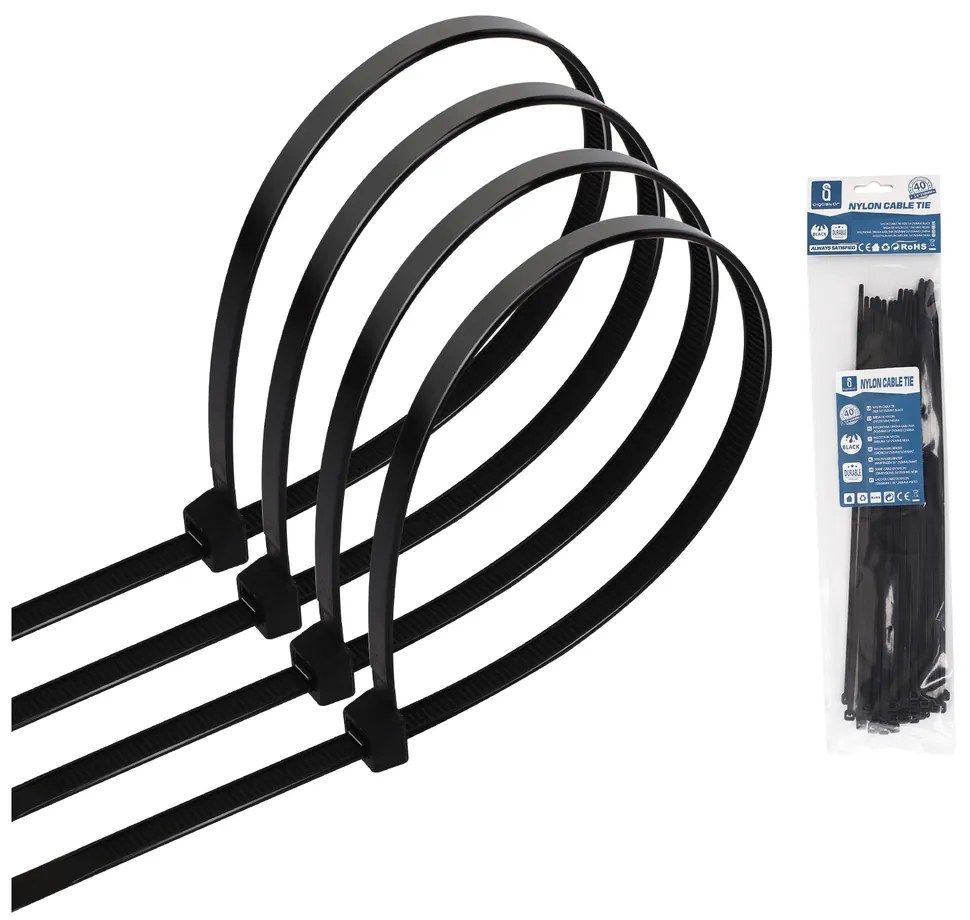 Fascette stringicavo 3,6x250mm nere Confezione 40pz Aigostar