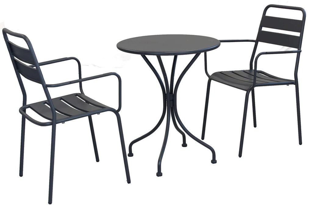 ROMANUS - set tavolo in metallo cm Ø 60 x 71h con 2 poltrone Romanus