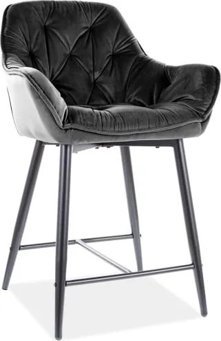 Sgabello da bar Cherry H-2 in velluto nero - Blu19