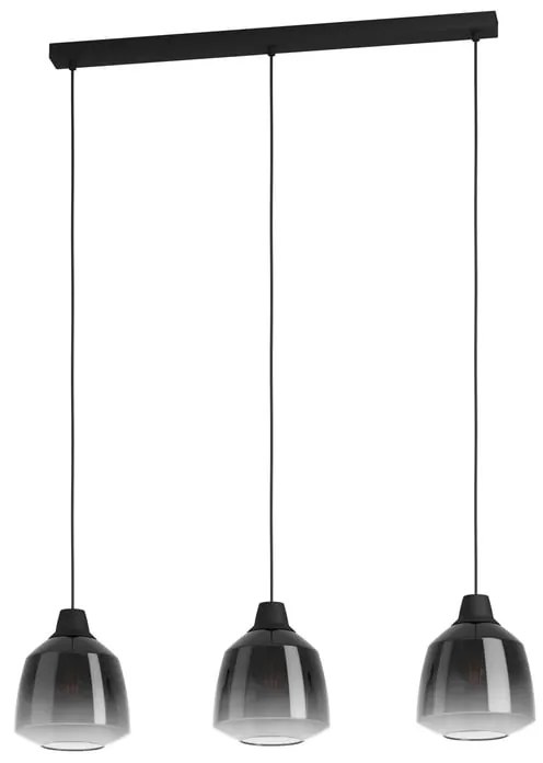 Lampadario Glamour Sedbergh nero paralume grigio e nero e trasparente 3x E27 Ø0cm EGLO