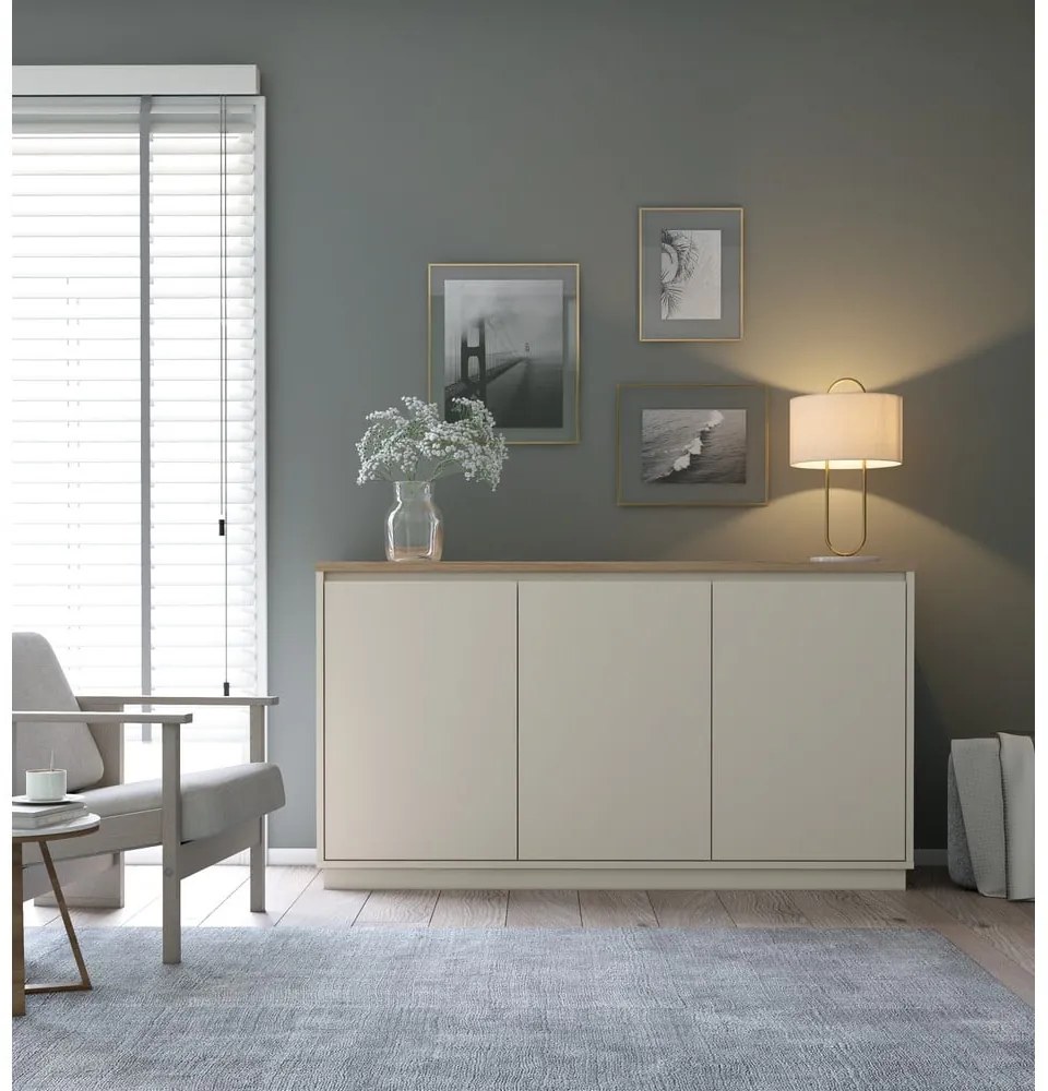 Cassettiera beige con effetto rovere 152x84x40 cm Loreta – Marckeric