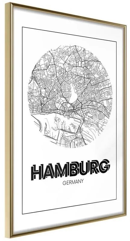 Poster  City Map: Hamburg (Round)  Cornice Quadri Cornice d'oro, Larghezza x Altezza Home decor 20x30