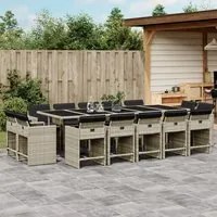 Set da Pranzo da Giardino 15 pz con Cuscini Grigio Polyrattan 3211235