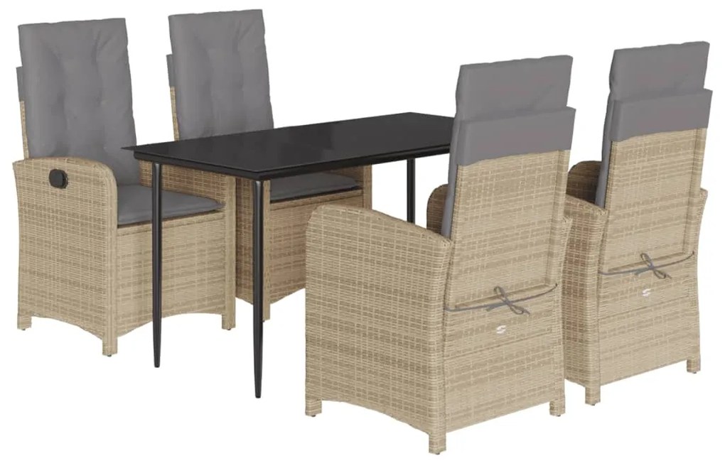 Set pranzo da giardino 5 pz con cuscini beige misto polyrattan