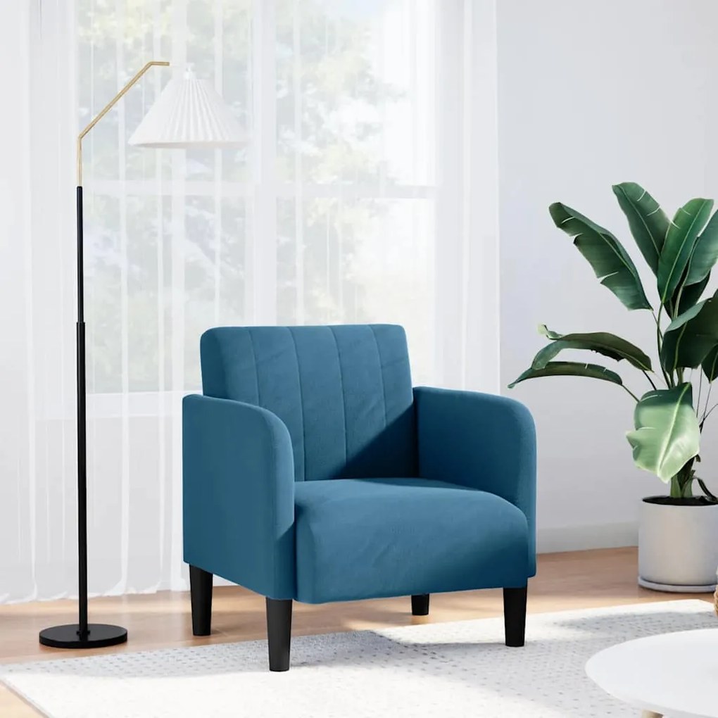 Divano Sedia Con Braccioli Blu 54 Cm İn Velluto /