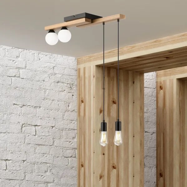 Lampadario a sospensione con filo CORTINA 2xE27/15W/230V + 2xG9/5W/230V nero/quercia