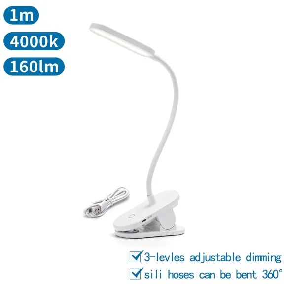 Aigostar - LED Lampada da tavolo ricaricabile dimmerabile con clip LED/2,5W/5V 1200mAh bianco