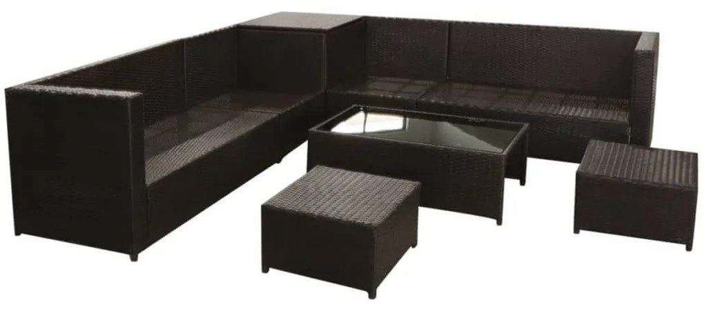 Set divani da giardino 8 pz con cuscini in polyrattan marrone