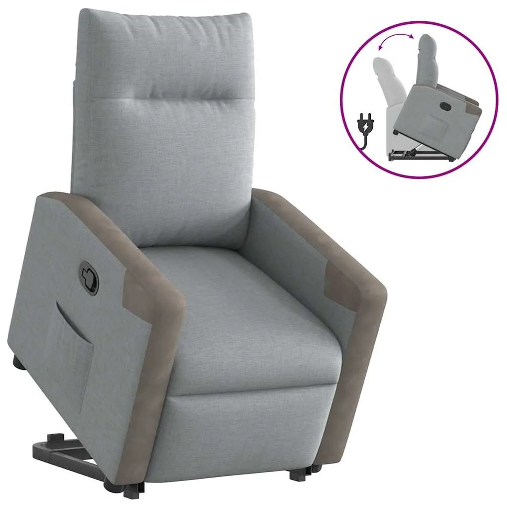 Poltrona Alzapersona Reclinabile Grigio Chiaro İn Tessuto /