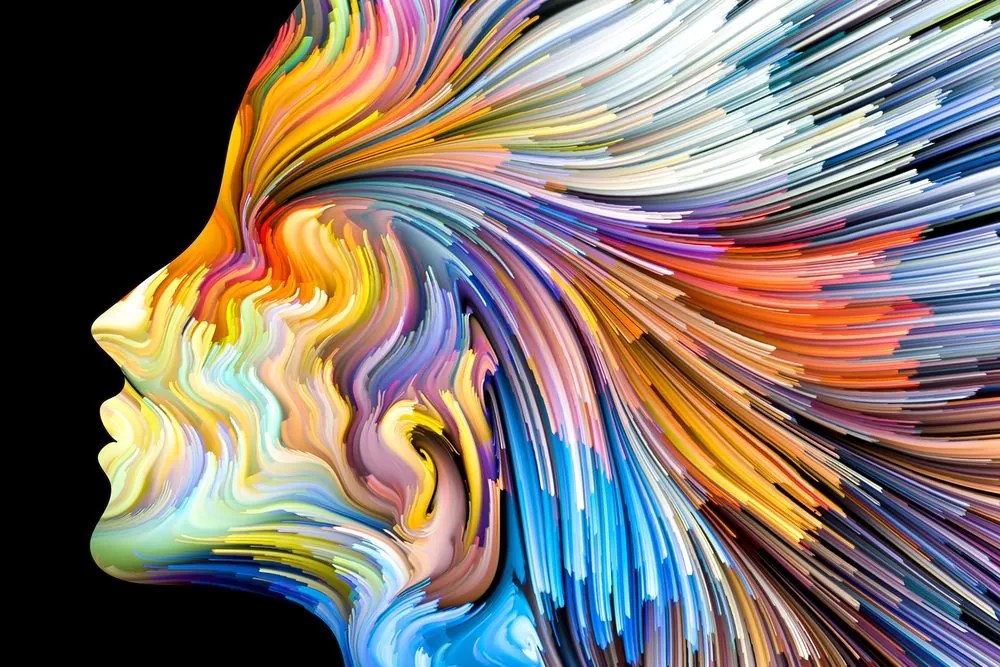 Quadro su tela – Profilo colorato di volto femminile