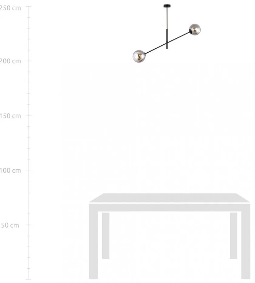 Lampadario da Soffitto in Acciaio e Vetro LINEAR 2 Nero 2xE14 Colore delle Sfere Grafite