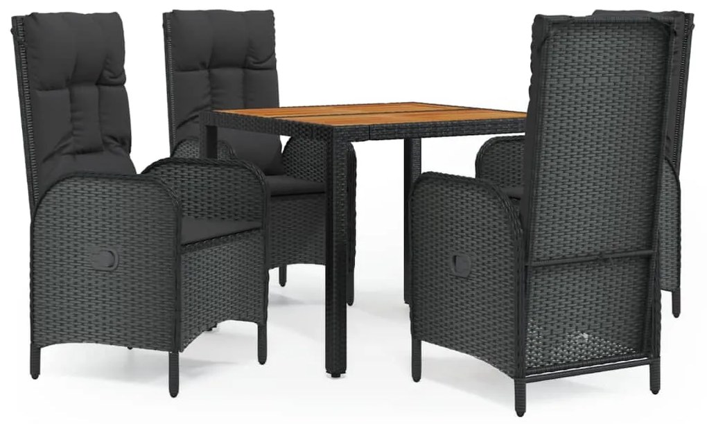 Set da pranzo da giardino 5 pz nero con cuscini in polyrattan