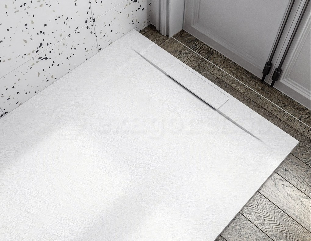 Sirio piatto doccia 70x120 ultrapiatto effetto pietra con piletta lineare alta portata e copripiletta in resina bianco