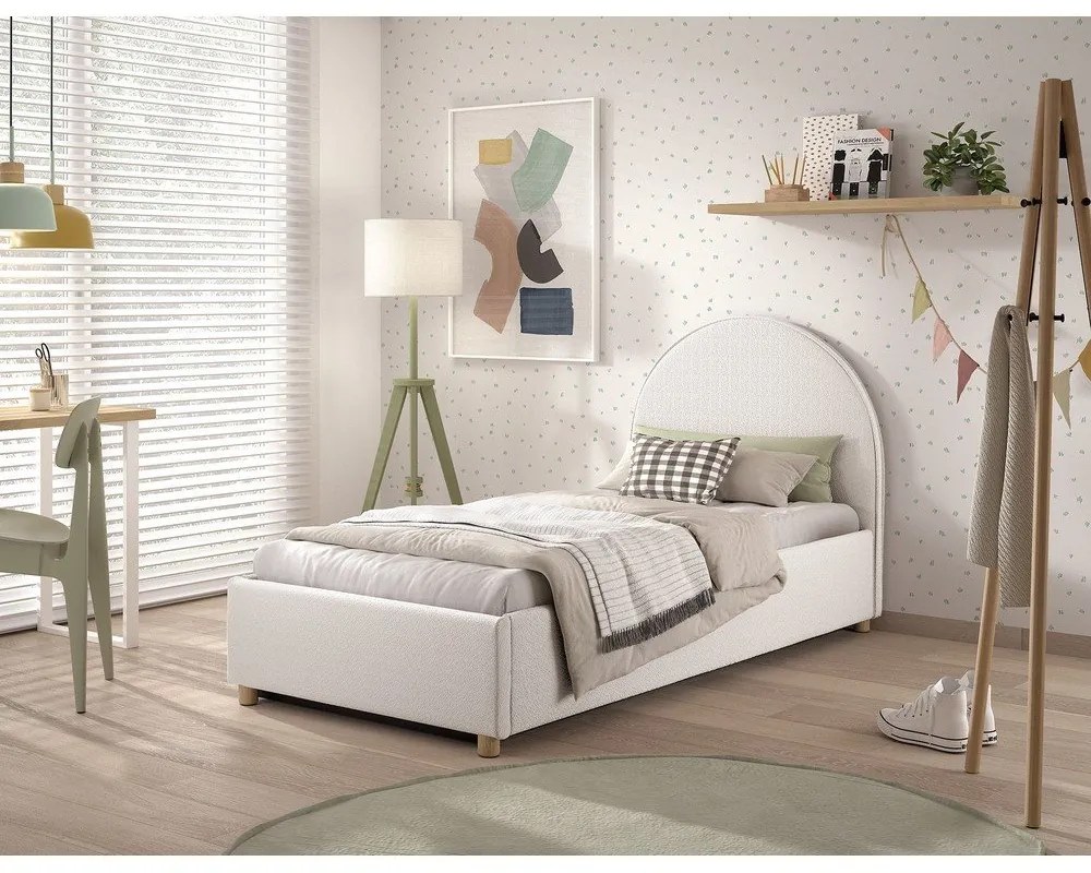 Letto singolo imbottito bianco con contenitore con rete inclusa 90x200 cm Moon – Vipack