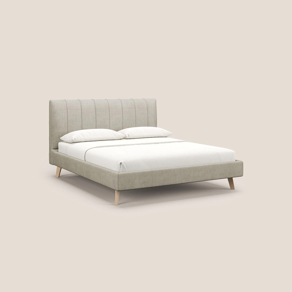 Selene letto imbottito con piedini naturali sfoderabile in tessuto impermeabile T02 panna