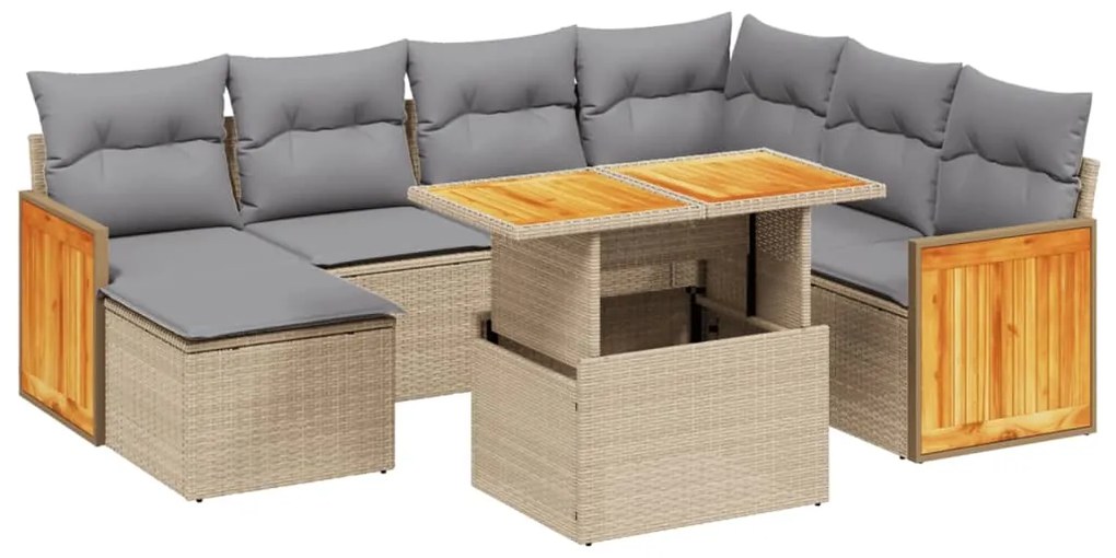 Set divano da giardino 8 pz con cuscini beige in polyrattan