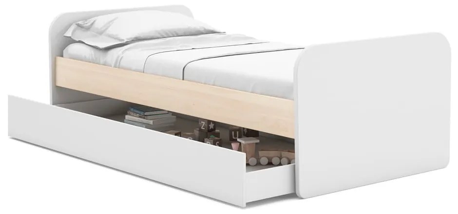 Letto per bambini in pino bianco/naturale con letto estraibile e contenitore 90x200 cm Esteban - Marckeric