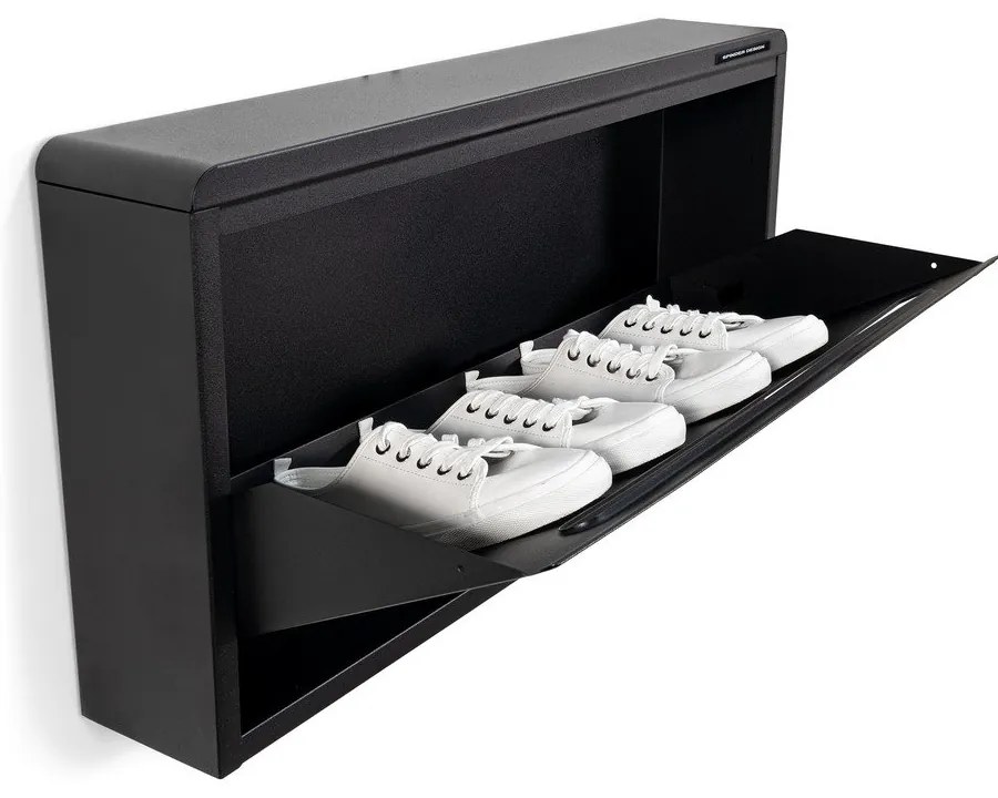 Scarpiera nera in metallo con ante ribaltabili/da parete 75x38x13 cm Mario – Spinder Design