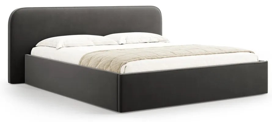 Letto matrimoniale imbottito nero con contenitore e rete inclusi 180x200 cm Elizabeth – Micadoni