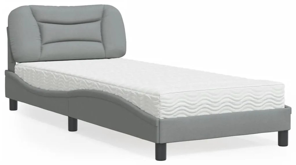 Letto con materasso grigio chiaro 90x190 cm in tessuto