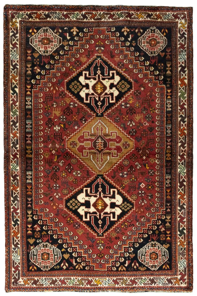 Shiraz Tappeto 120 x 180 Rosso (Iran) Annodato A Mano