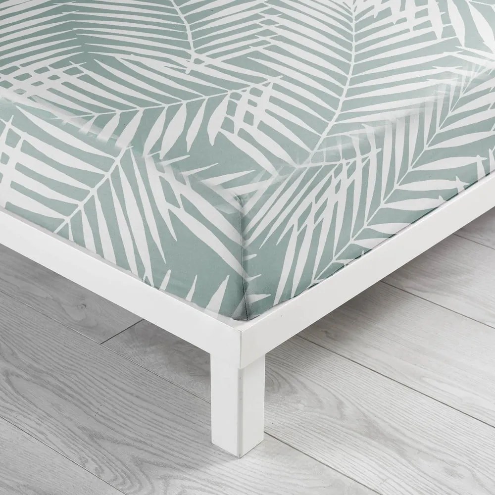 Lenzuolo in cotone elasticizzato bianco-verde 90x190 cm Botania - douceur d'intérieur