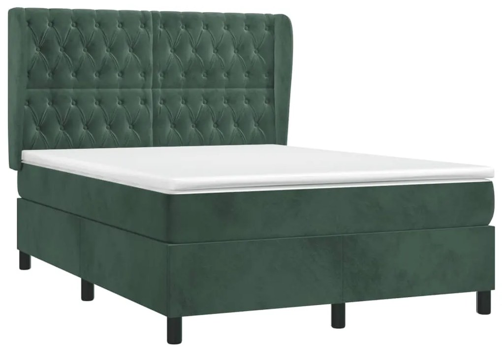 Giroletto a molle con materasso verde scuro 140x200 cm velluto