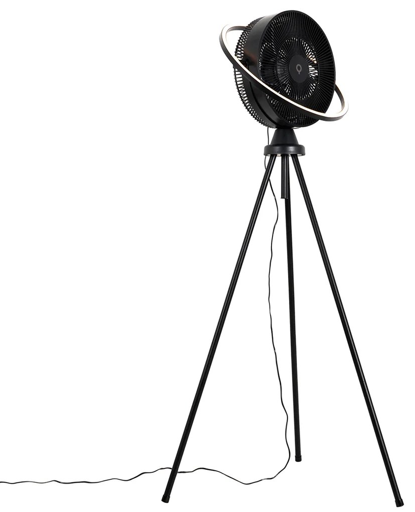 Ventilatore da pavimento a treppiede nero con LED dimmerabile 3 livelli regolabile - Marleen