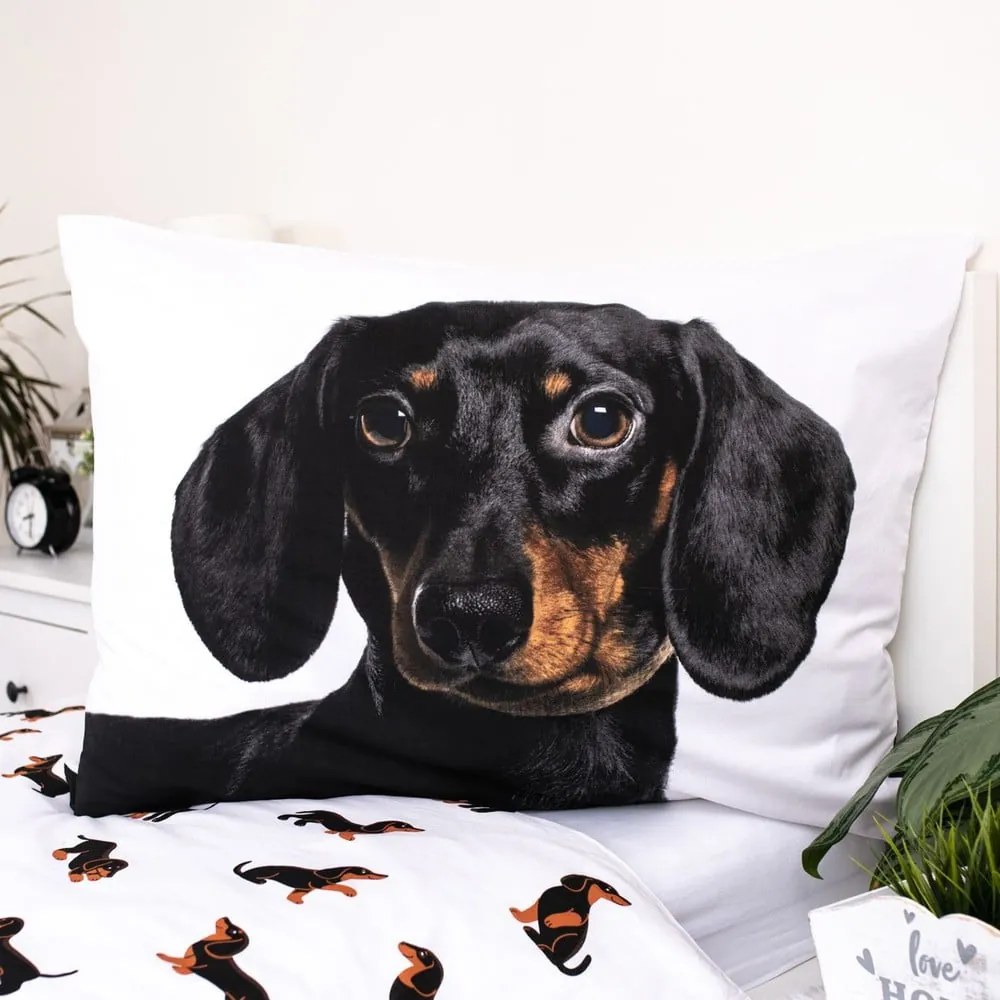 Set copripiumino e federa da bambini bianco e nero in cotone per letto singolo 140x200 cm Dachshund – Jerry Fabrics