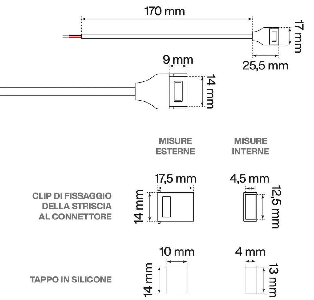 Connettore Rapido di Alimentazione per Striscia 220V senza Raddrizzatore (Cf. 2pz)