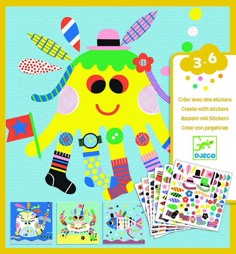Gioco d'arte con adesivi - animali marini