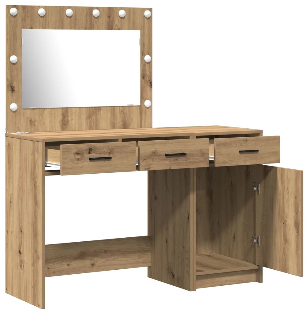 Set da toeletta a 2 pezzi con led in legno ingegnerizzato quercia artigianale