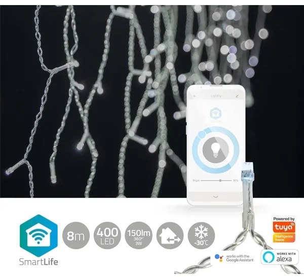 Nedis WIFILXC03W400 - Tenda di Natale LED 400xLED/8 funzioni 11m IP65 Wi-Fi Tuya