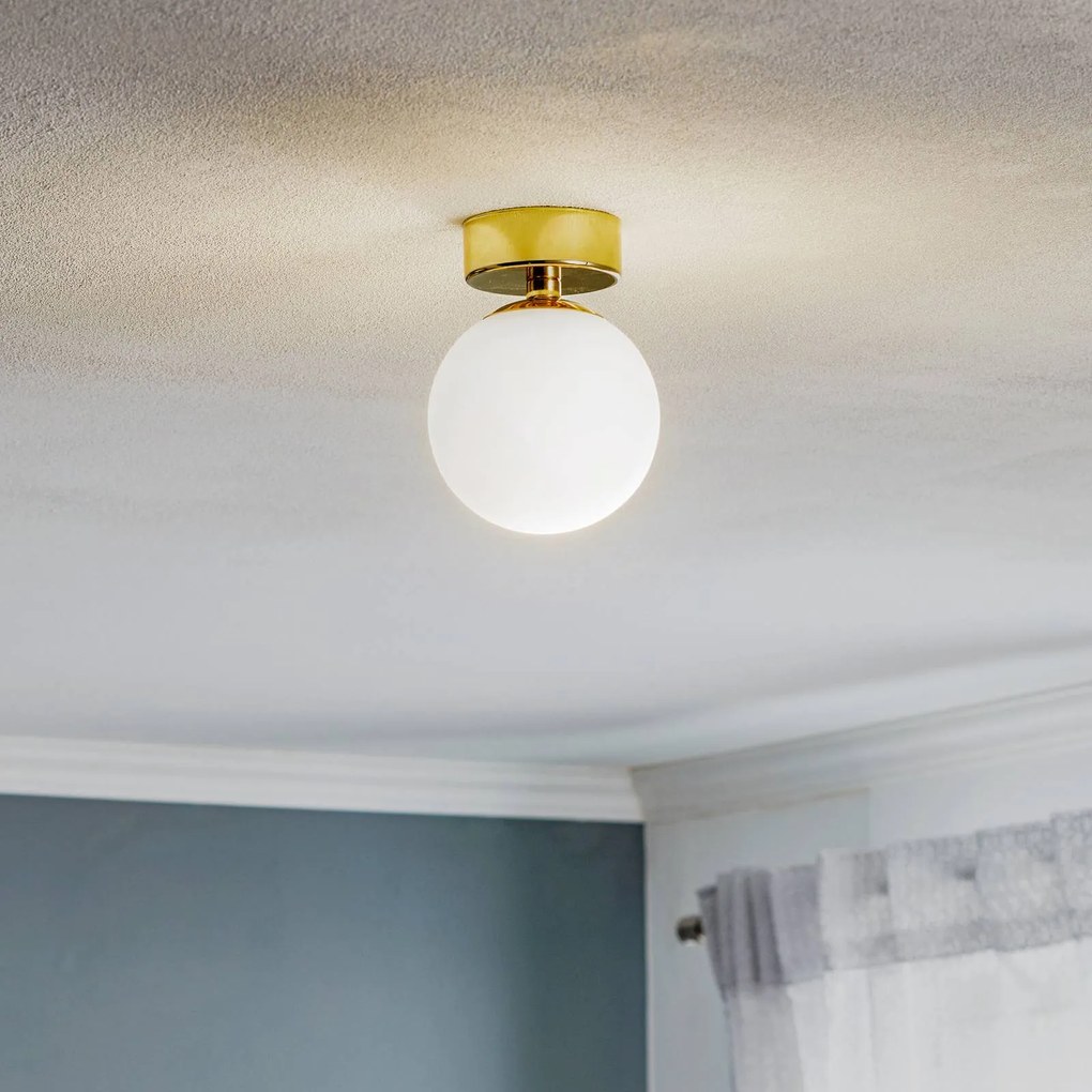 Argon Plafoniera Fatis, vetro opalino/ottone, 1 luce