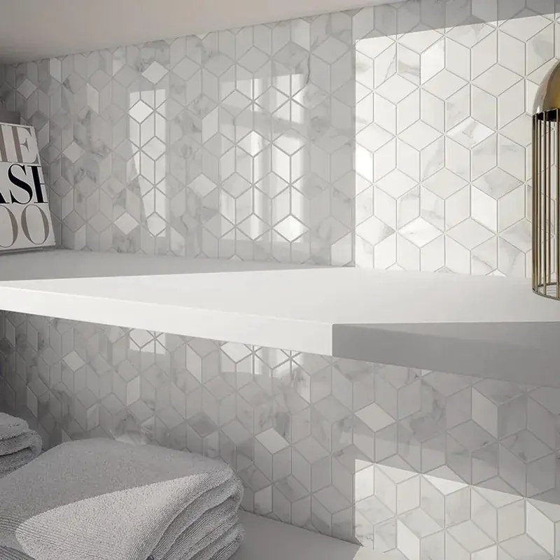 Piastrella da rivestimento interno 26 x 28 cm Sp. 9 mm rettificato Murano Mosaico in maiolica smaltato lucido bianco 0.29 mq