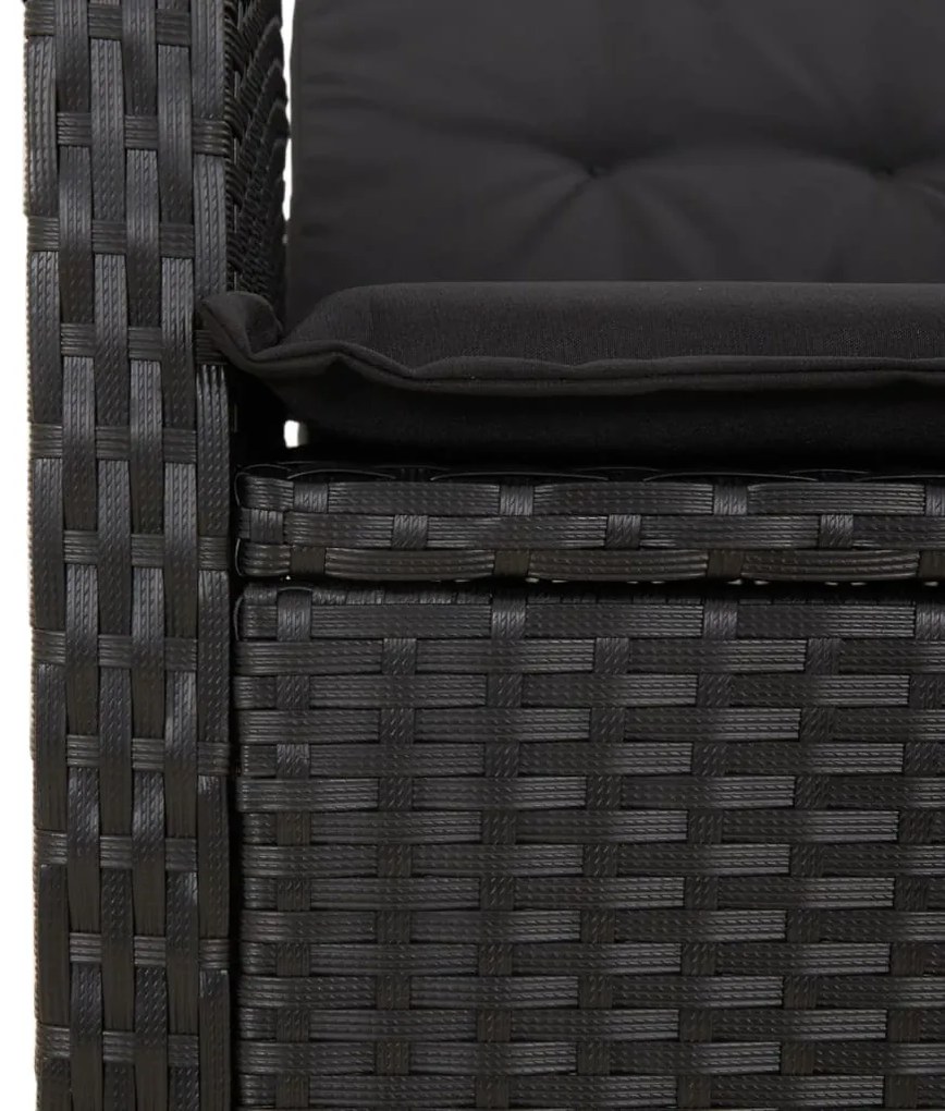 Set da pranzo da giardino 9 pz con cuscini nero in polyrattan