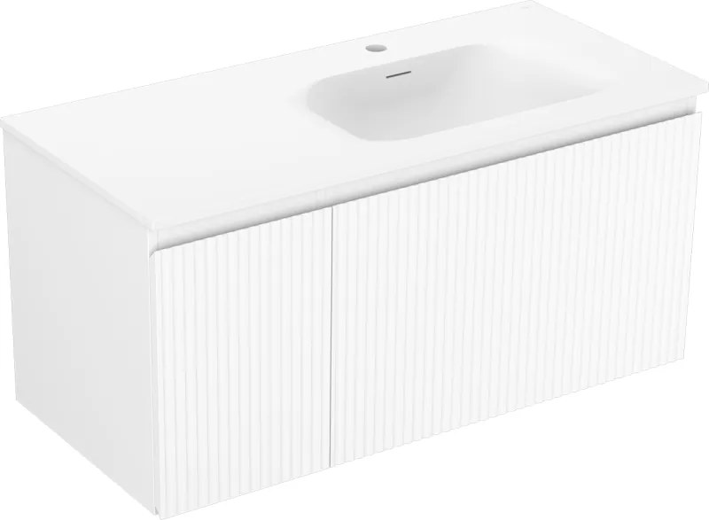 Mexen Rivel mobile da bagno 100 cm con lavabo Vela destro, 1S, 1D, scanalato, bianco opaco - 91A23-10047-3-BBFF01-W23P01