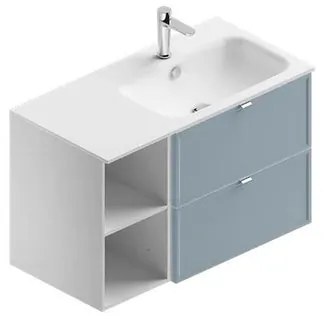 Mobile sottolavabo e lavabo Quadra bianco-cielo in mdf L 90 x H 57 x P 46 cm 1 vasca 2 cassetti