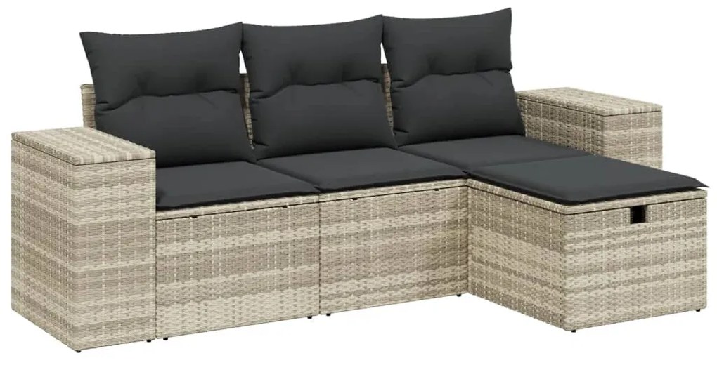 Set divano da giardino 4pz con cuscini grigio chiaro polyrattan