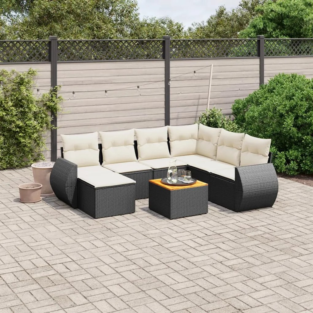 Set divani da giardino con cuscini 8 pz nero in polyrattan