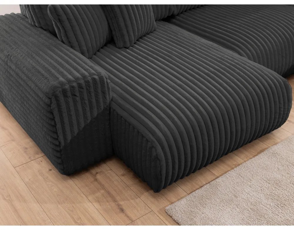 Divano angolare grigio scuro (con penisola a destra/a U) rivestito in velluto a coste Justin – Ropez